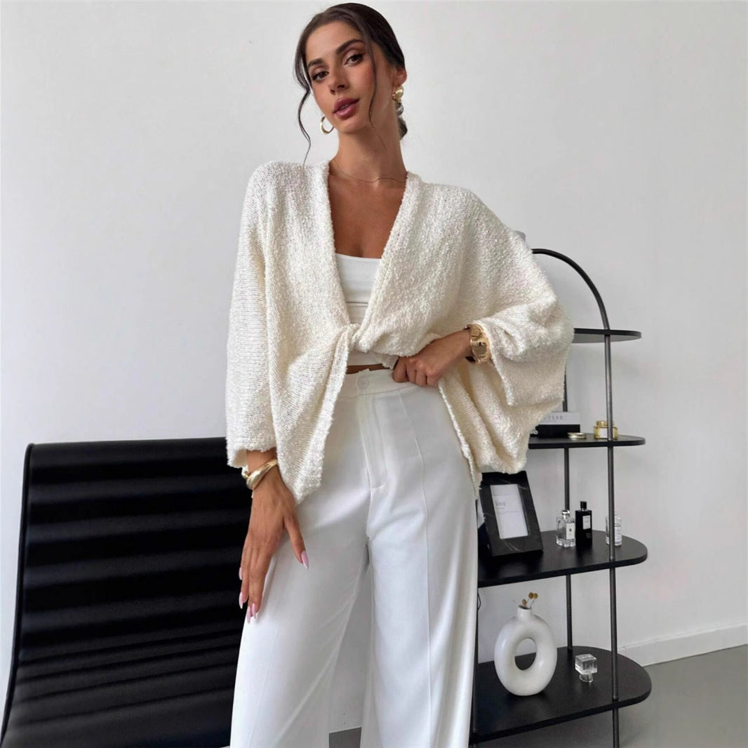 Casual roll-up jacket for women with large sleeves and textured fabric Lune London