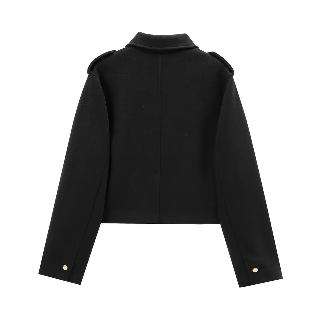 Ladies modern cropped jacket with gold snap buttons Lune London