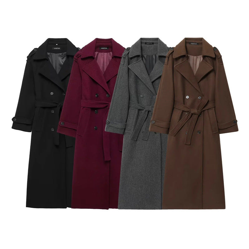 Ladies Elegant wool trench coat with double-breasted buttons and belted waist Lune London
