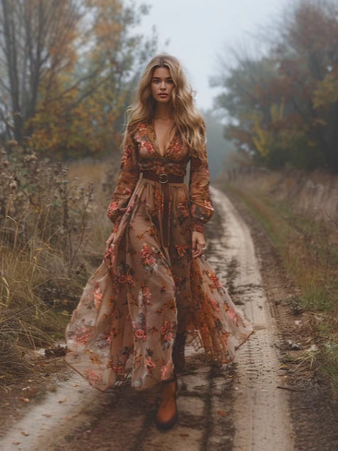 Boho Maxi dress with V neck | Amarae