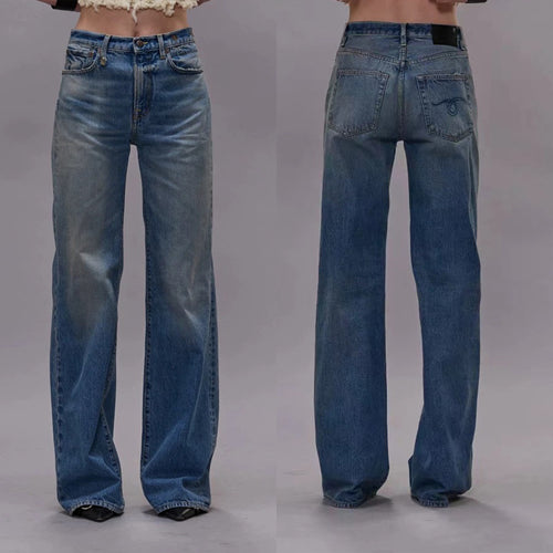 Denim jeans for women, wide fit, vintage style, high waist and stylish wash Amarae