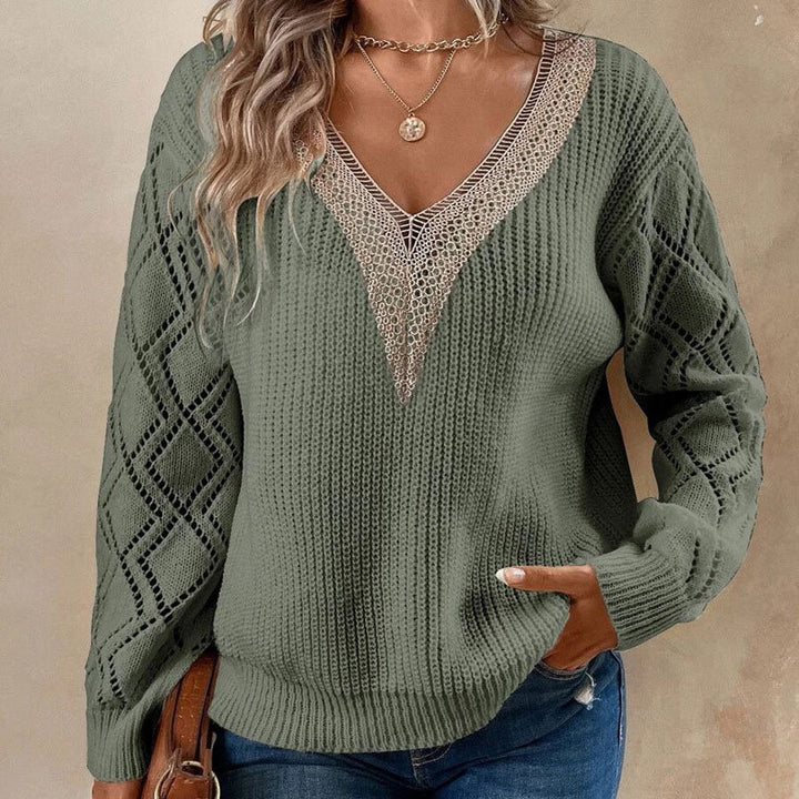 Pull en tricot pour femmes avec col en V et poches plaquées Chic & Stil