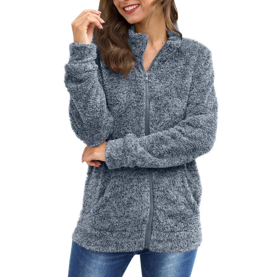 Ladies Plush Jacket with Full Zip and Soft Fleece Fabric Lune London