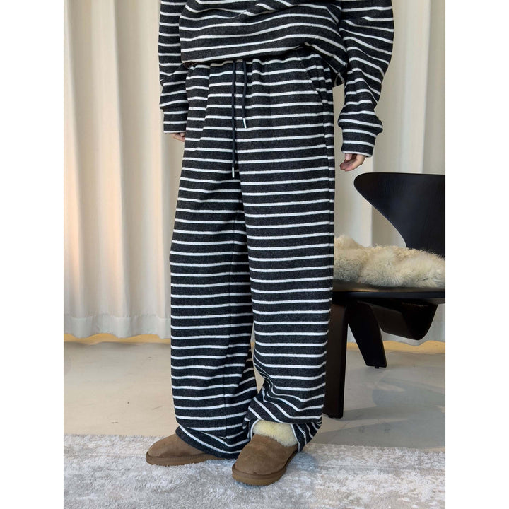 Women Striped Lounge Pants with High Waist, Drawstring and Wide Palazzo Cut Amarae