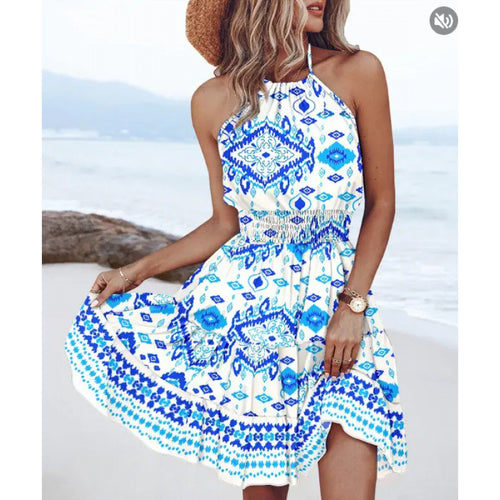 Boho halter neck dress for women with flounce skirt Amarae