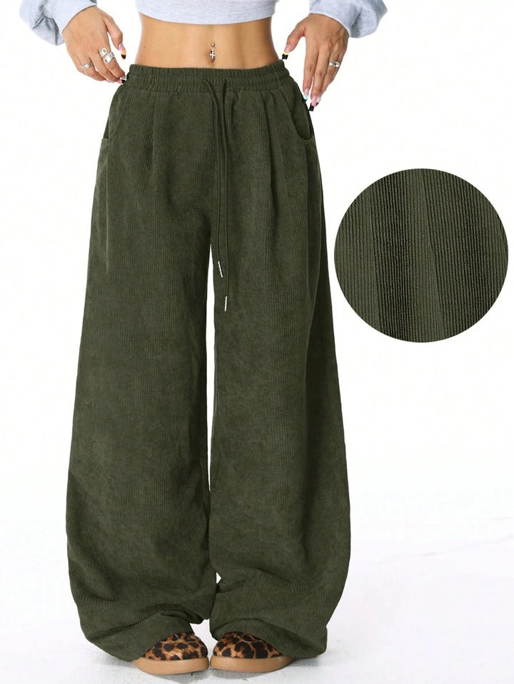 Wide corduroy pants for women with elastic waistband Lune London