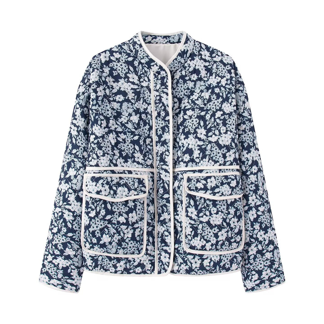 Trendy quilted women's jacket with floral pattern Lune London