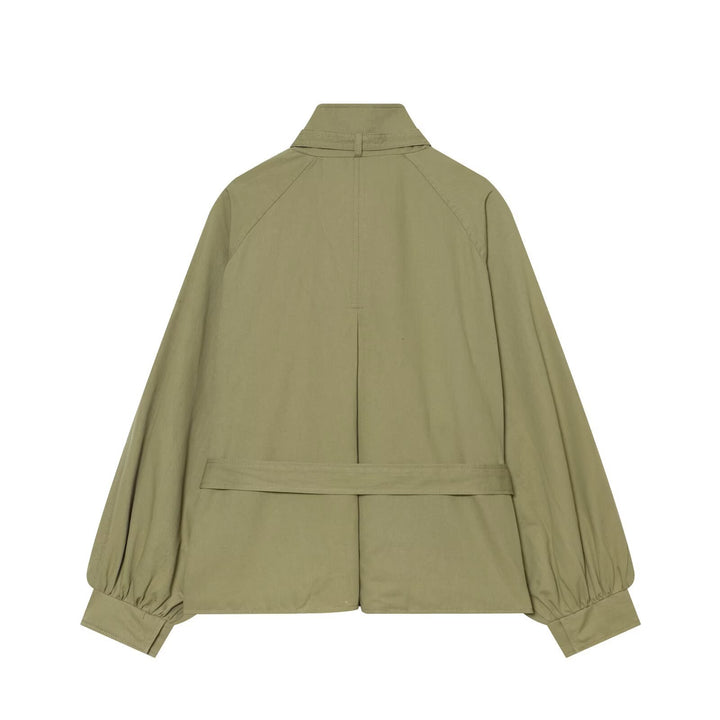 Women's Short Cape Trench Coat with Waist Belt and Funnel Collar Amarae