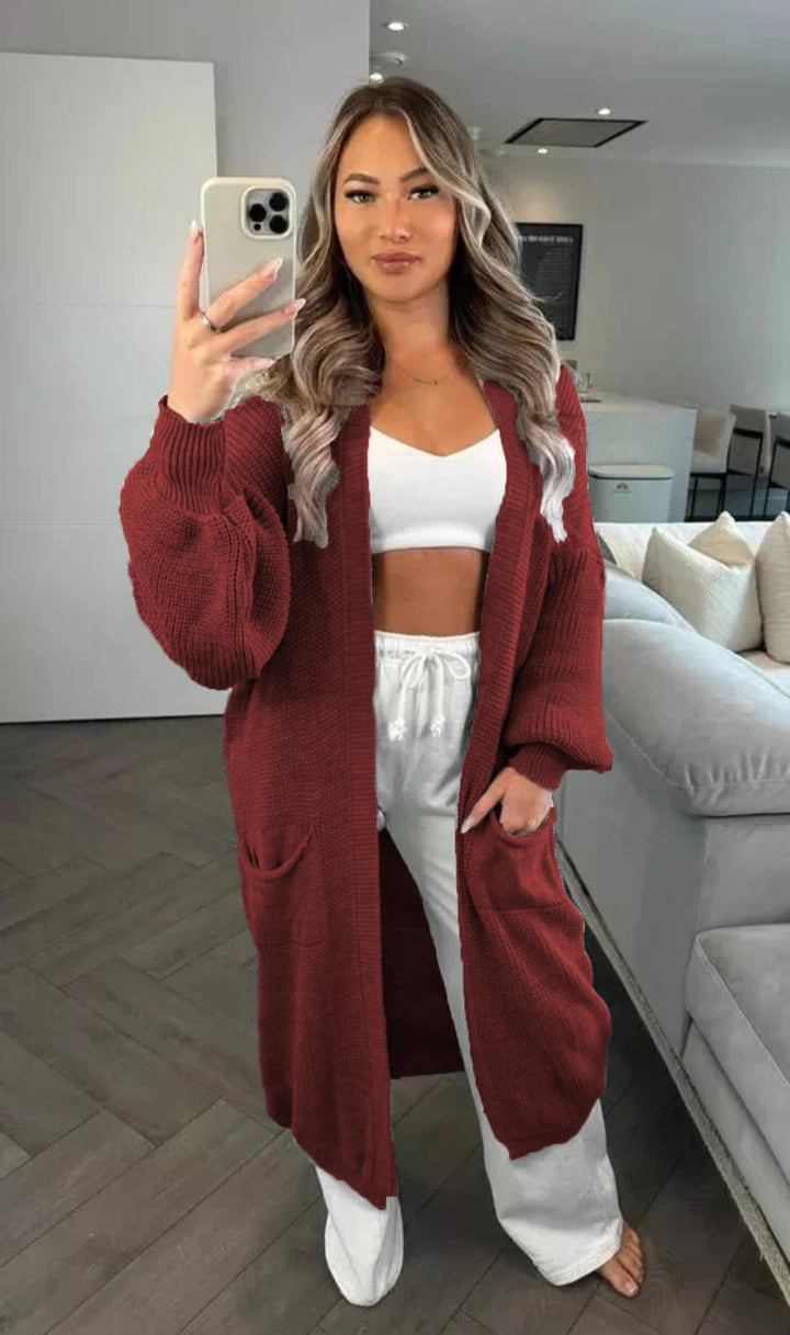Casual knitted coat for women with deep pockets and open design Lune London