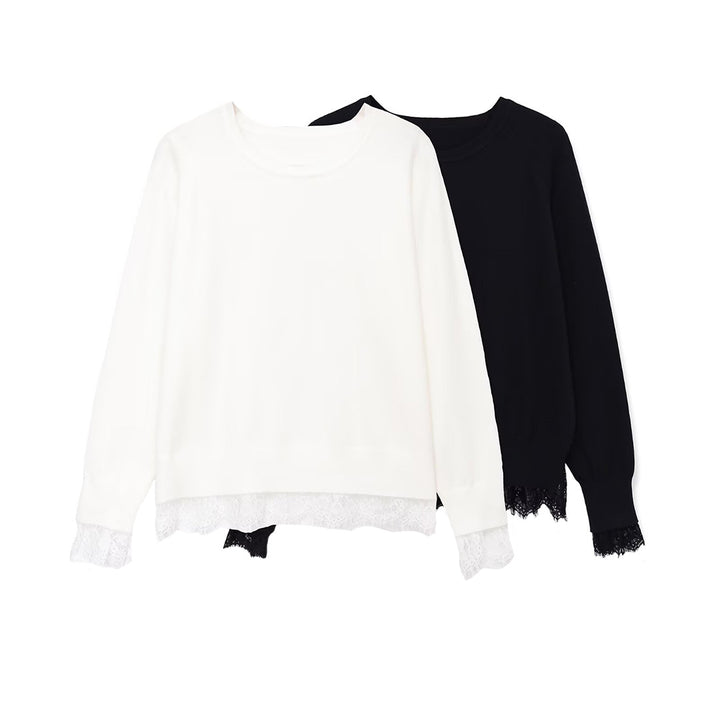Women's sweatshirt with lace trim and round neck Amarae