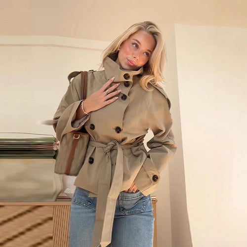 Trendy women's trench coat with waist belt and high collar Amarae