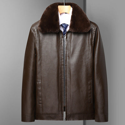 Elegant leather jacket for men with luxurious faux fur collar Amarae