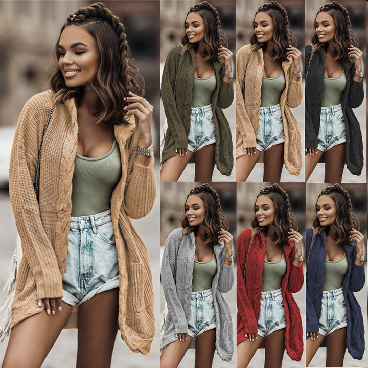 Knitted cardigan for women with modern braid design and open pockets Lune London