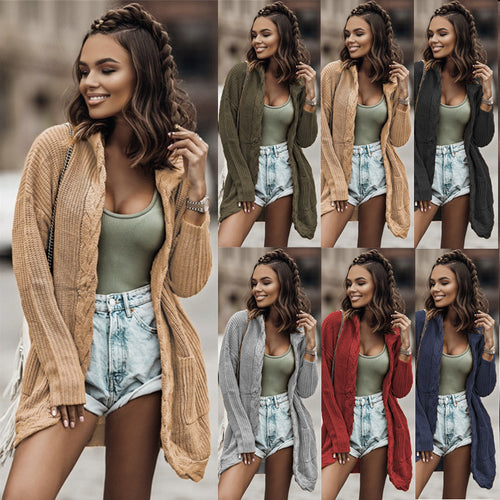 Knitted cardigan for women with modern braid design and open pockets Amarae