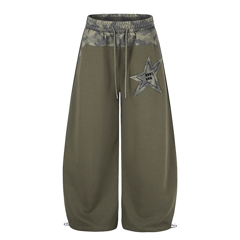 Women's Extra Wide Culotte Sweatpants with Camouflage Waistband and Star Patch Amarae
