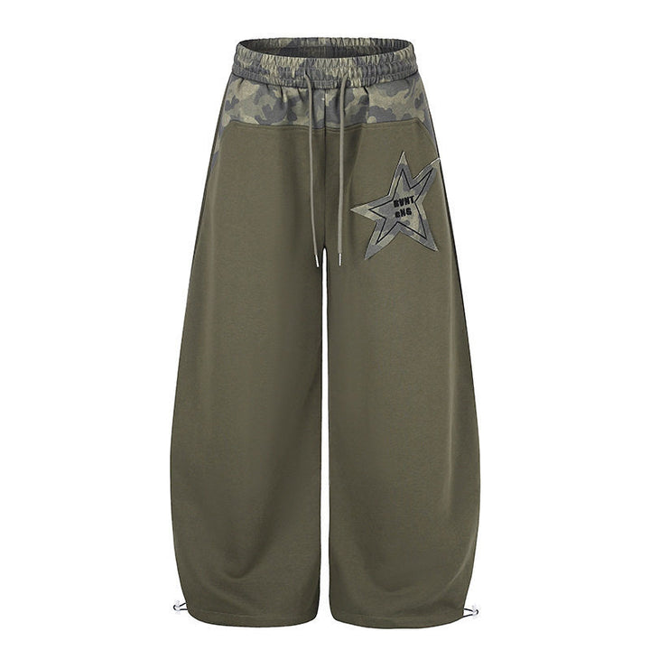 Women's Extra Wide Culotte Sweatpants with Camouflage Waistband and Star Patch Amarae