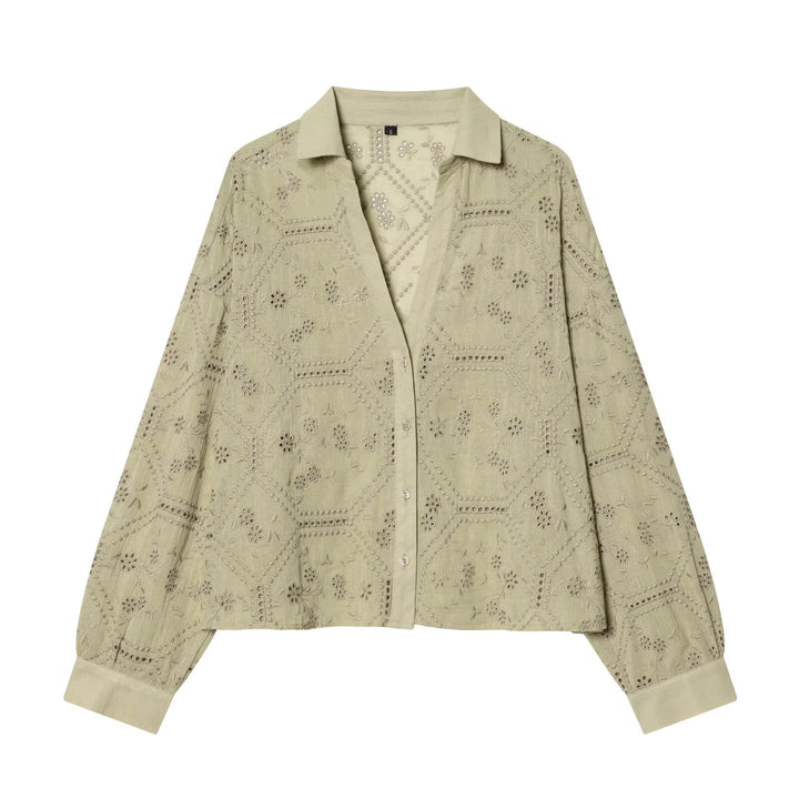 Women's Broderie-Anglaise Shirt Blouse in Oversize Cut with Balloon Sleeves Amarae