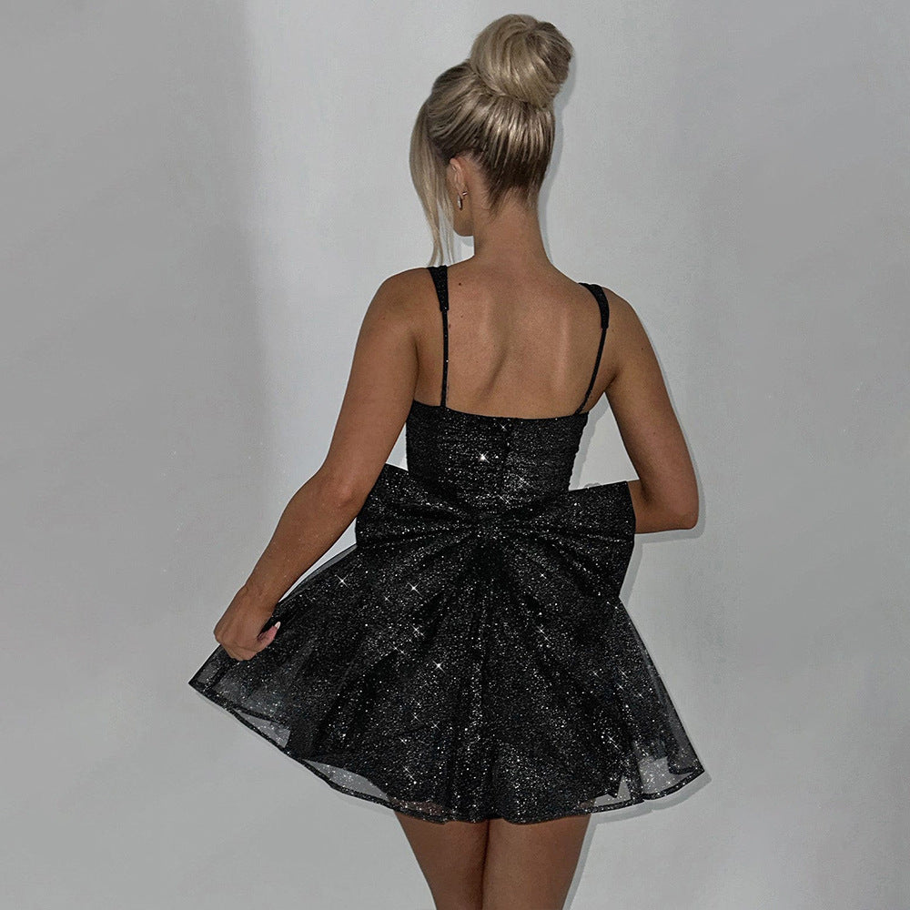 Glamorous cocktail dress for women with sparkling tulle and decorative neckline in the back Lune London
