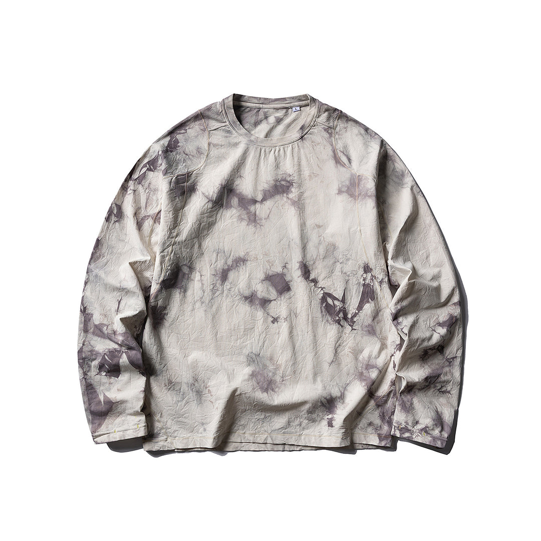 Unisex Long Sleeve Sweatshirt with Round Neck, Tie-Dye Texture and Relaxed Fit