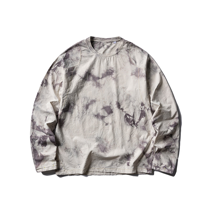 Unisex Long Sleeve Sweatshirt with Round Neck, Tie-Dye Texture and Relaxed Fit