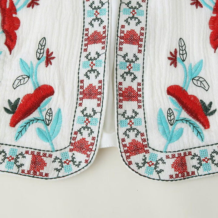 Women Embroidered Sleeveless Boho Vest with Open Cut and Floral Embroidery Amarae