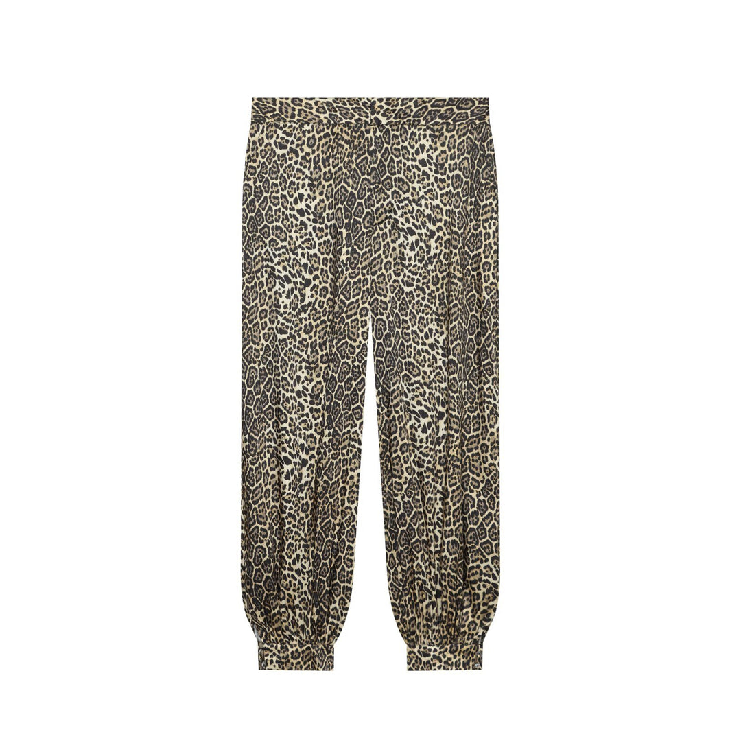 Women's Casual Harem Pants with Leopard Print, Loose Fit and Elastic Cuffs