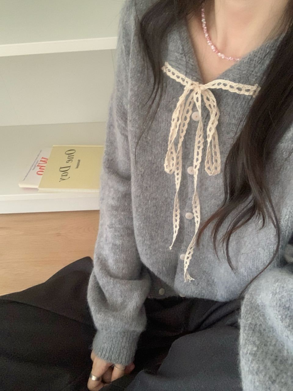 Casual knitted cardigan for women with drawstring and fine structure Lune London