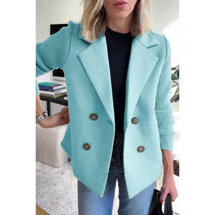Women's Double-breasted Blazer Vest with Wide Lapels and Ribbed Knit Sleeves Amarae