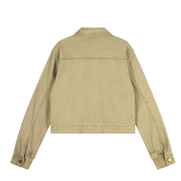 Women’s Short Cut Canvas Jacket with Shirt Collar and Pyramid Studs Amarae