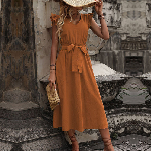 Robe maxi femme avec décolleté en V et ceinture à la taille Chic & Stil