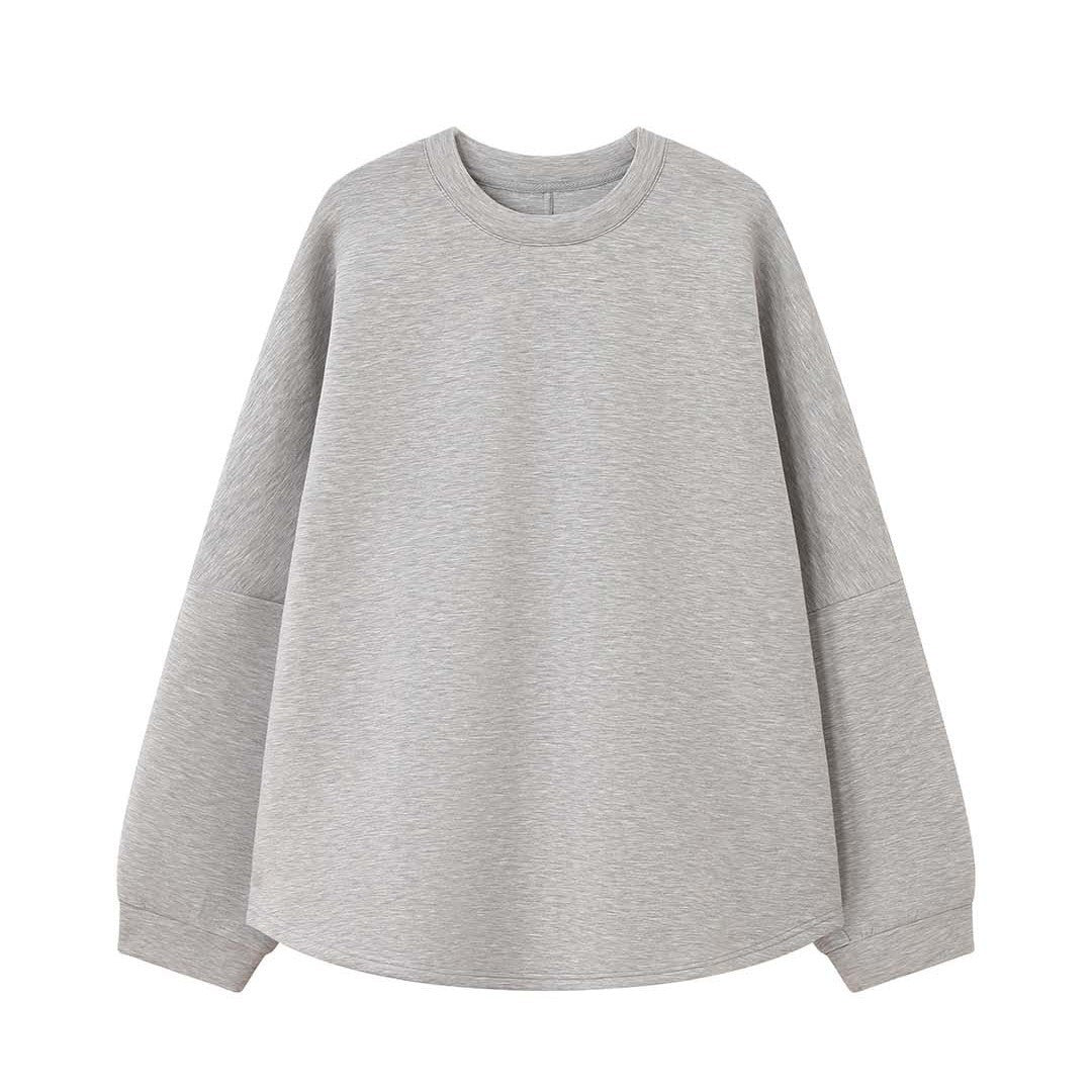 Women's Loose Sweatshirt with Voluminous Balloon Sleeves and Round Neck