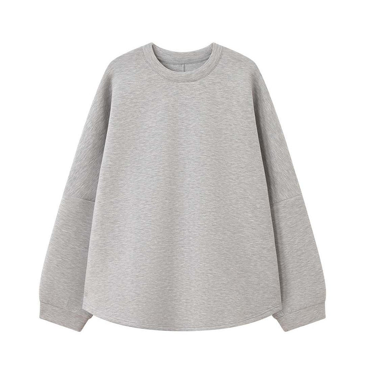 Women's Loose Sweatshirt with Voluminous Balloon Sleeves and Round Neck