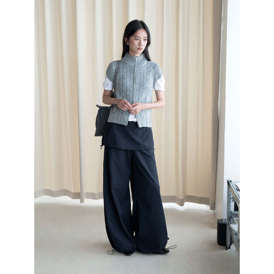 Women Short Cable Knit Zip Vest with Stand-Up Collar and Layering Silhouette Amarae