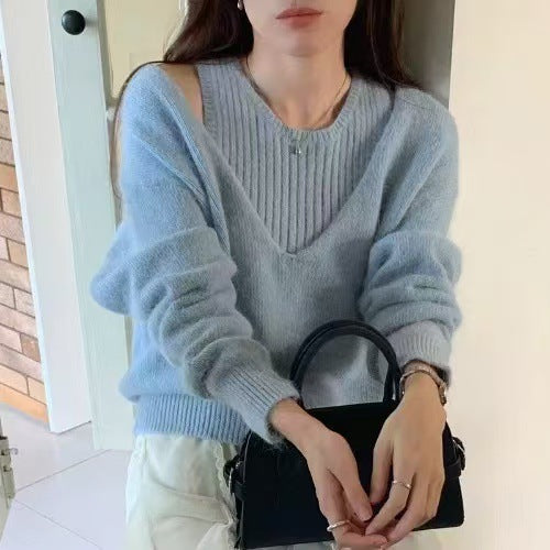 Pull femme avec décolleté en V profond et texture à côtes fines Chic & Stil