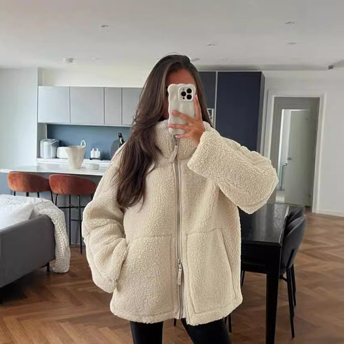 Ladies Cozy Fleece Jacket with High Collar and Practical Pockets Amarae