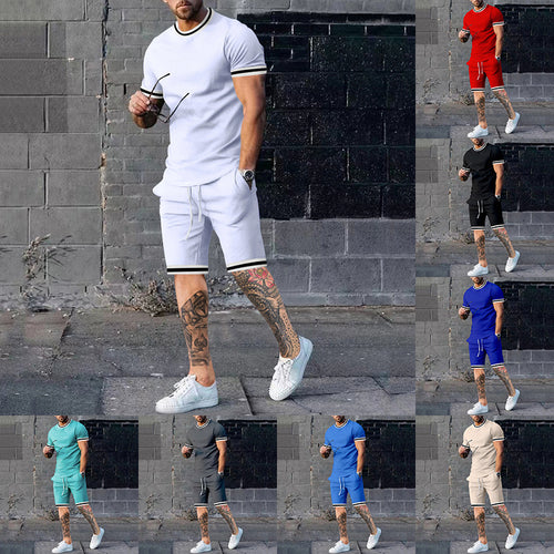 Men Short Sleeve Sport Set with Contrast Stripes Amarae