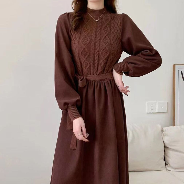 Robe tricotée pour femmes avec corsage texturé et manches bouffantes Chic & Stil