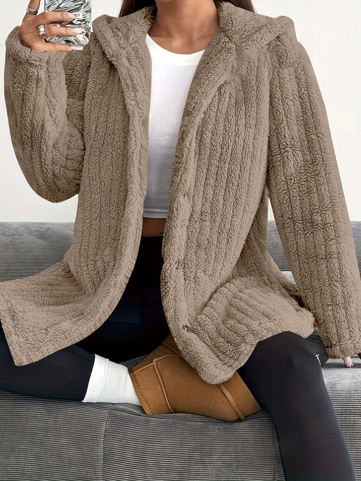 Ladies Cozy Hooded Jacket with Chic and Stylish Button Details