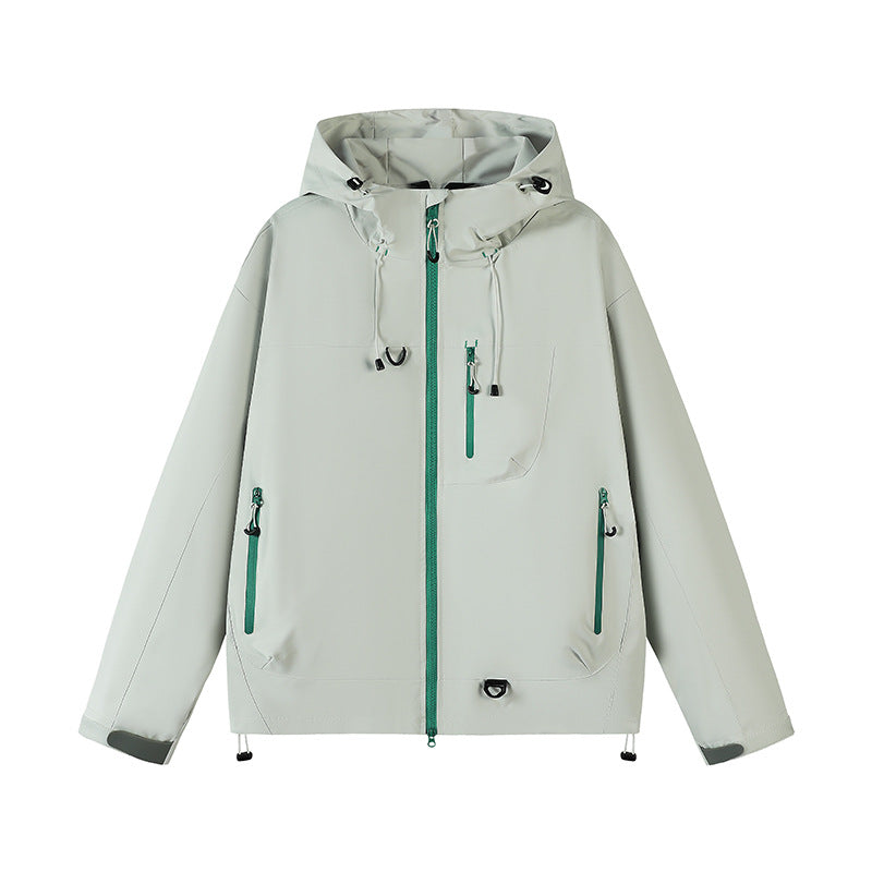 Outdoor technical jacket for women with waterproof material and adjustable hood system Lune London