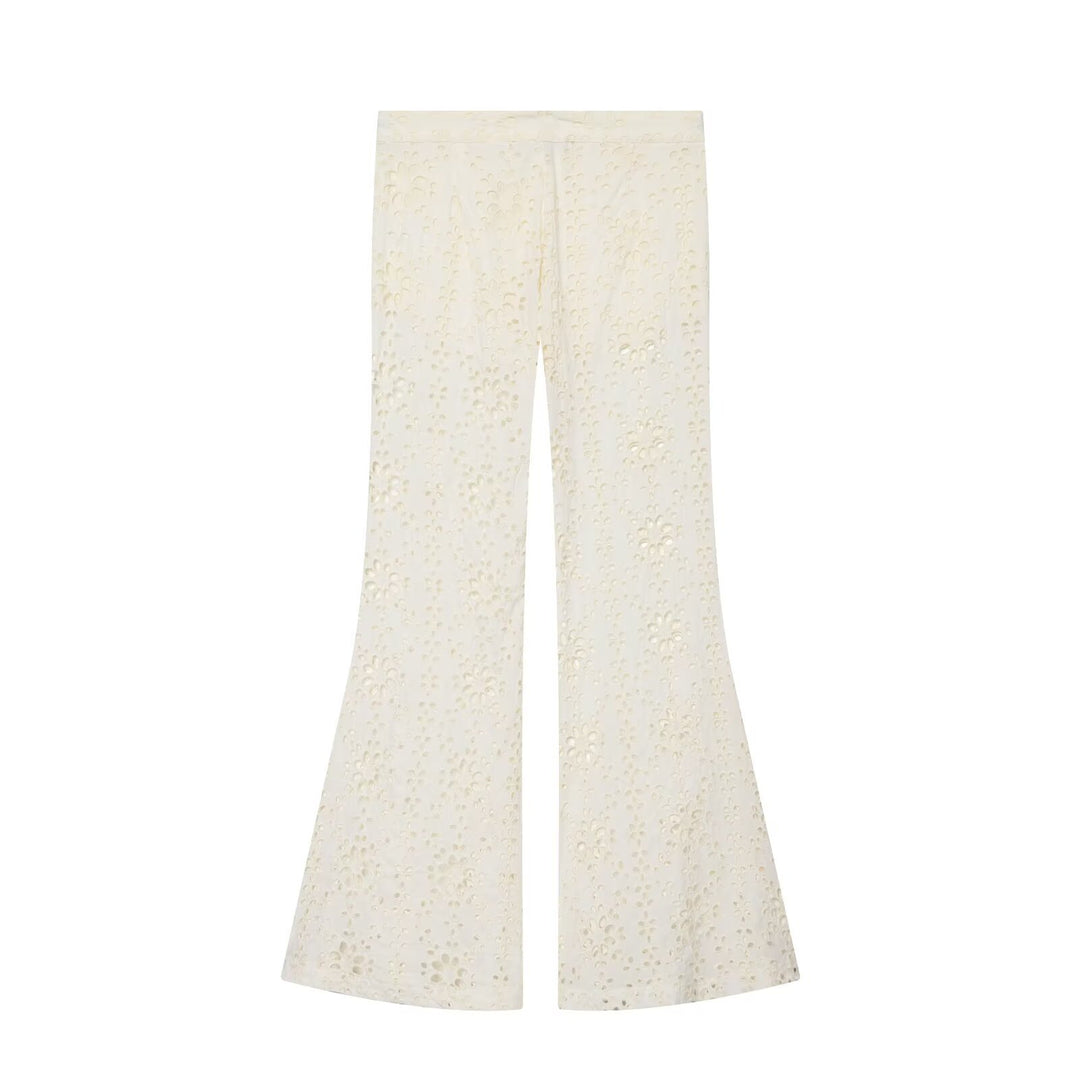 Women's Wide Broderie-Anglaise Flared Trousers with High Waist and Flared Leg Amarae