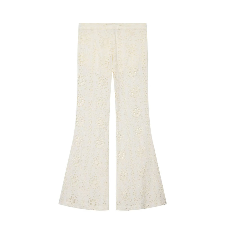 Women's Wide Broderie-Anglaise Flared Trousers with High Waist and Flared Leg Amarae
