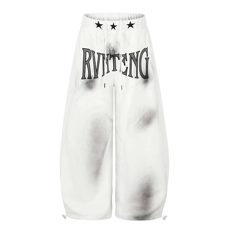 Women's Extra Wide Palazzo Sweatpants with Drawstring Waistband, Star Appliqué and Soft Tie-Dye Effect Amarae