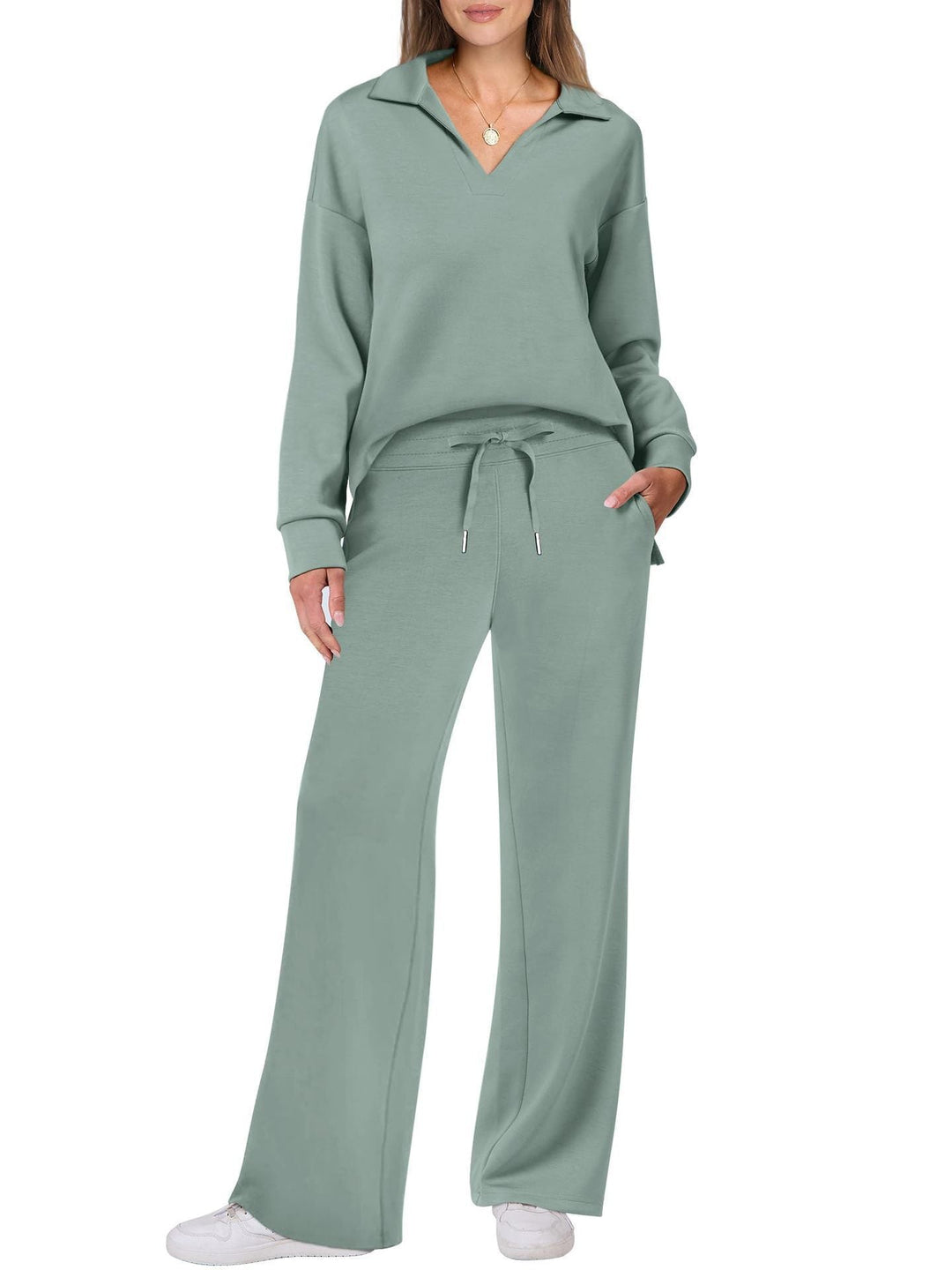 Women's Relaxing Leisure Suit with Large Collar and Comfortable Wide-Cut Pants Chic Und Stil