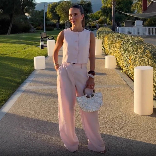 Women High-waisted wide summer pants with crease and side pockets Amarae