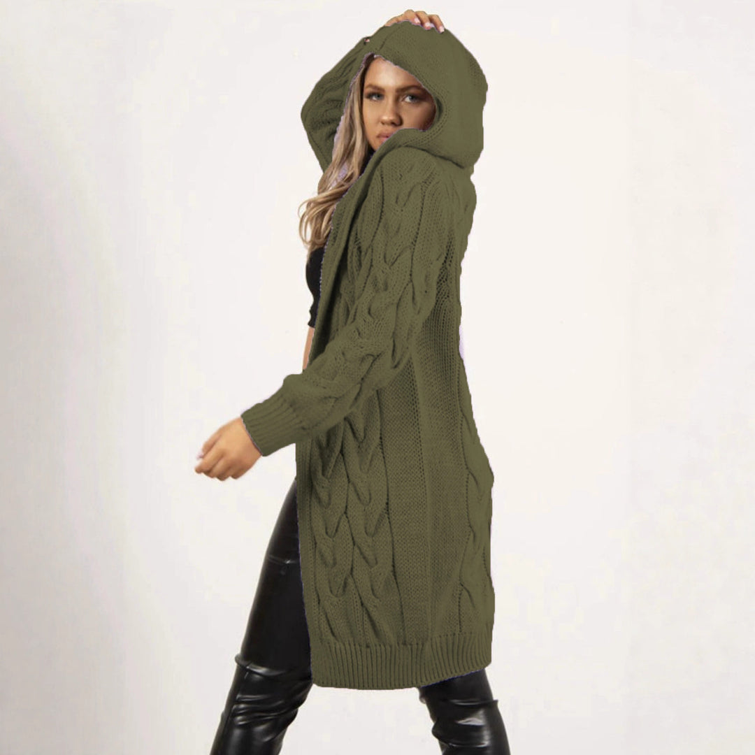 Women's knitted coat with hood and braided design Lune London