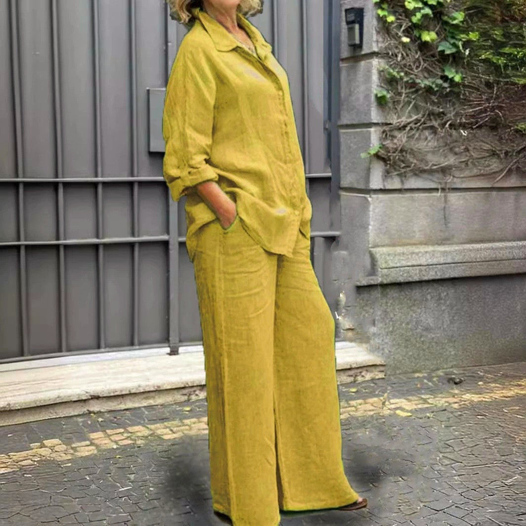 Women's Relaxed Linen Set with Oversized Shirt and Wide Palazzo Pants Amarae