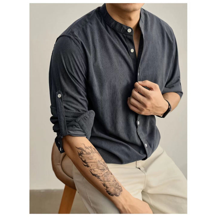 Men's high-collar shirt in fine striped fabric Lune London