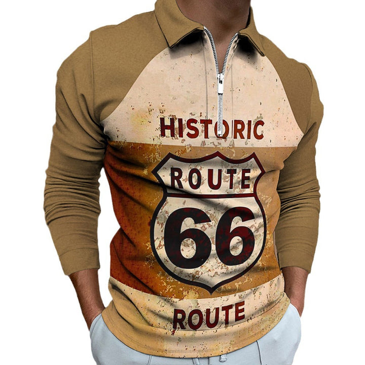Long sleeve sports T-shirt for men with retro design and zip Lune London