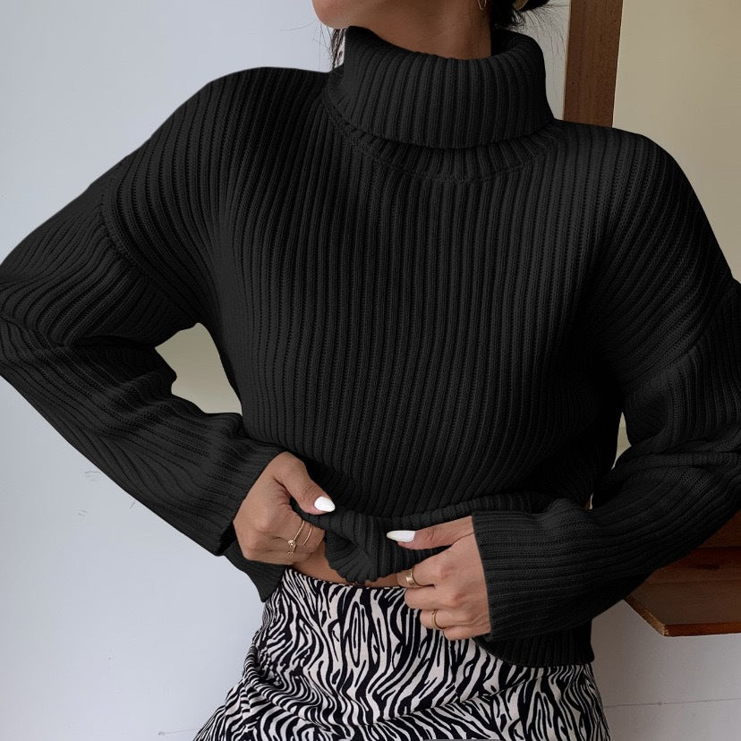 Pullover à col roulé tendance pour femmes avec texture en côtes Lune London