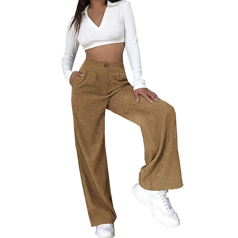 Women High-Quality Corduroy Pants with Wide Leg and High Waist Lune London
